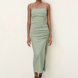 Zara Women’s Sage Pastel Green Ruched Midi Dress Small